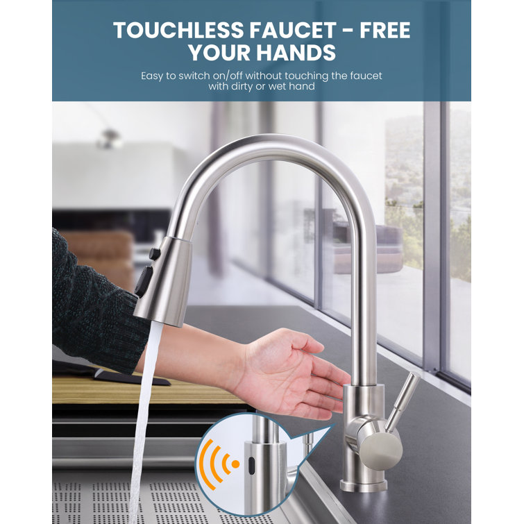 Brushed Nickel Touchless Pull-Down Kitchen Faucet with Spray