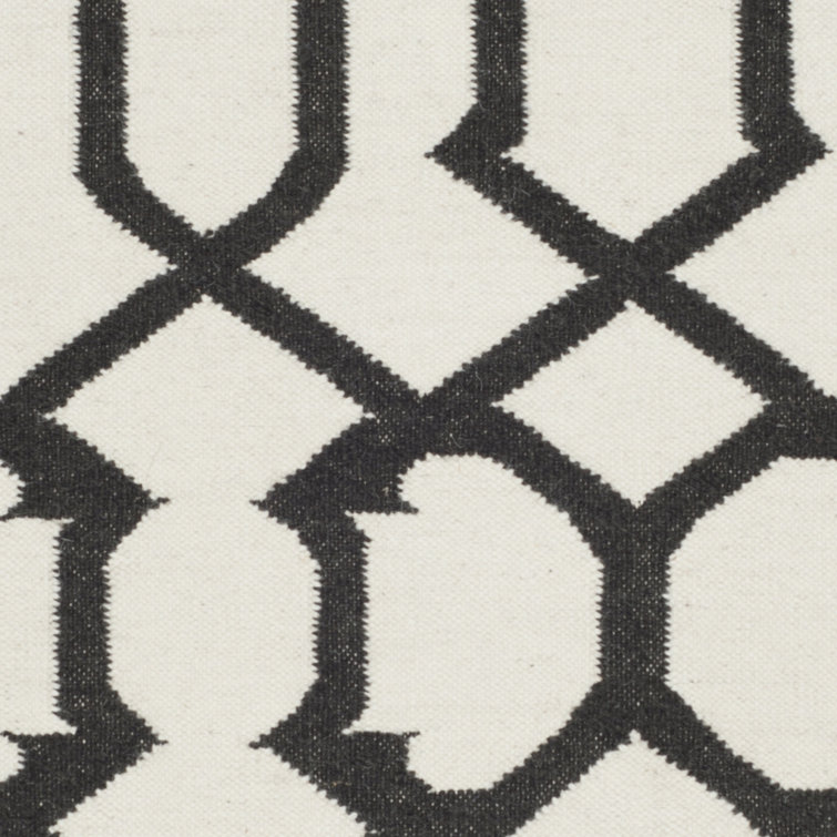 Ivory and Charcoal Geometric Wool Flatweave Rug