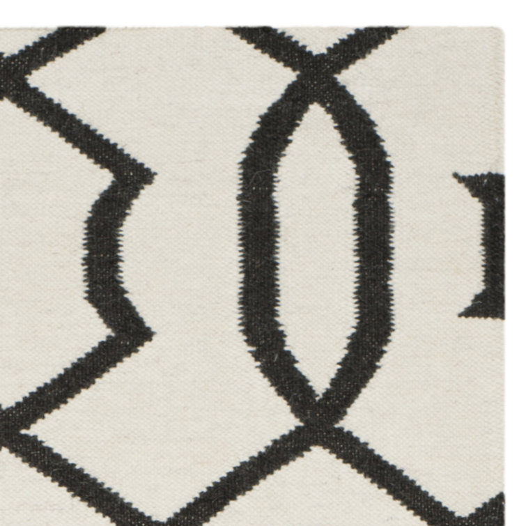 Ivory and Charcoal Geometric Wool Flatweave Rug