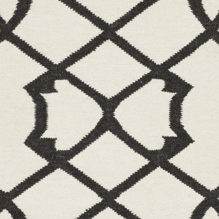 Ivory and Charcoal Geometric Wool Flatweave Rug