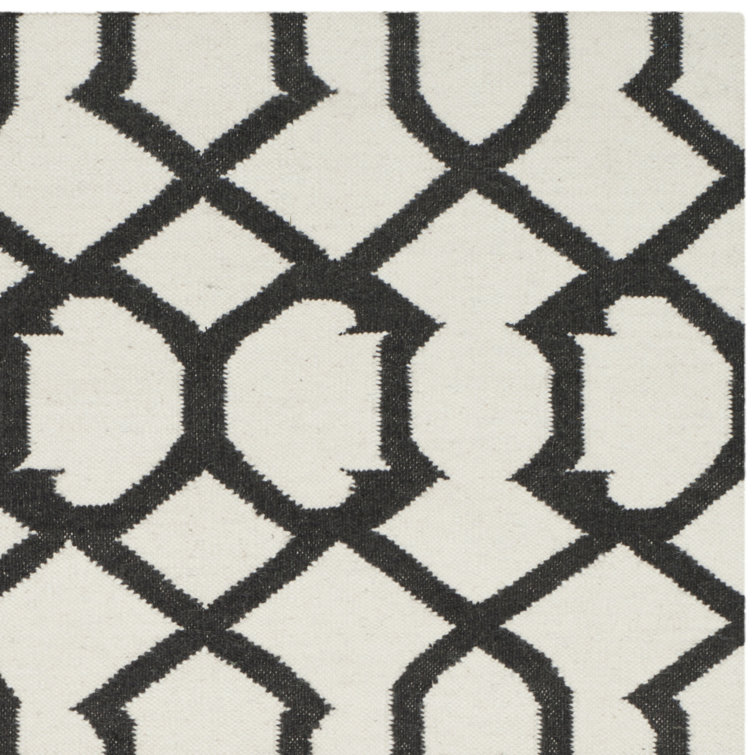 Ivory and Charcoal Geometric Wool Flatweave Rug