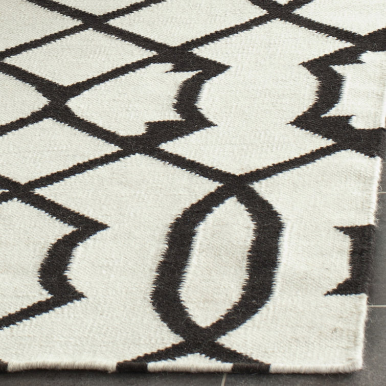 Ivory and Charcoal Geometric Wool Flatweave Rug