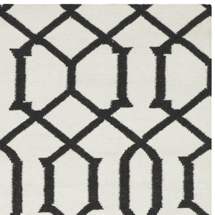 Ivory and Charcoal Geometric Wool Flatweave Rug