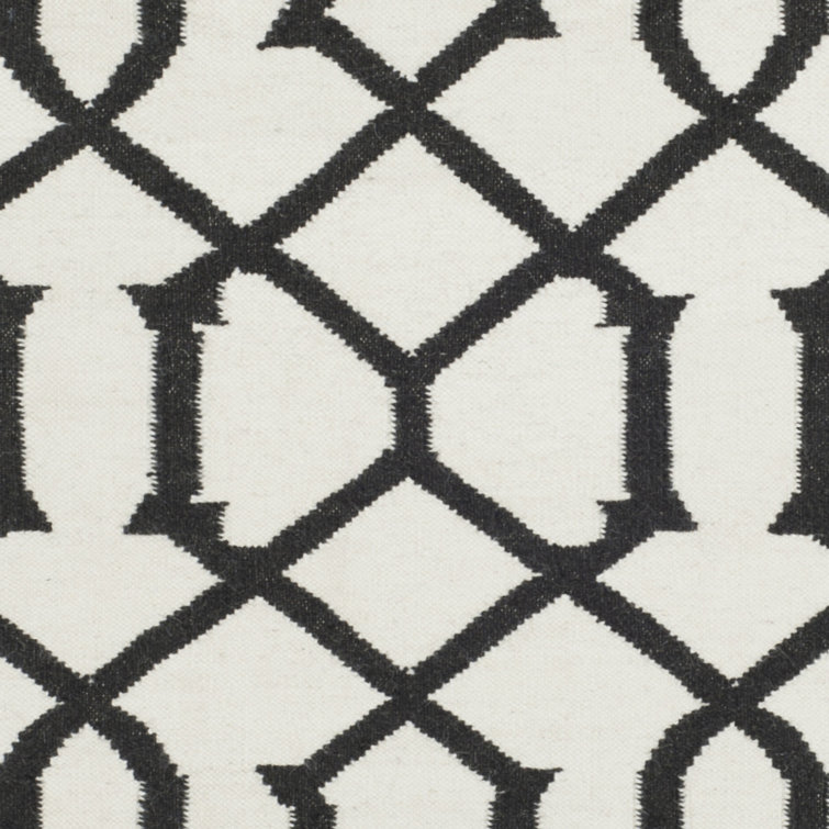 Ivory and Charcoal Geometric Wool Flatweave Rug
