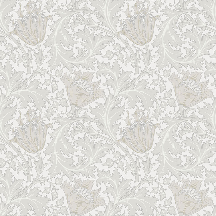 Dove Grey Non-Pasted Washable Floral Wallpaper Roll