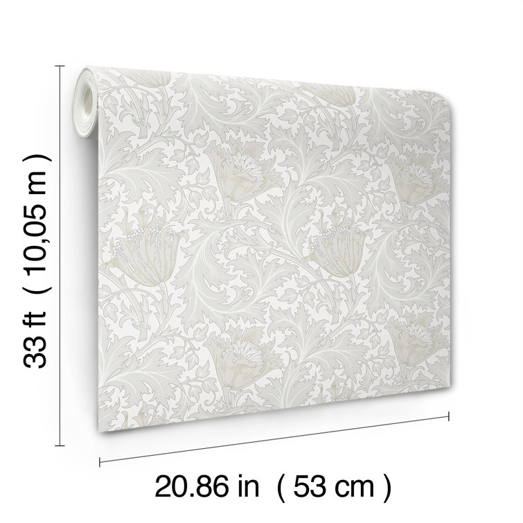 Dove Grey Non-Pasted Washable Floral Wallpaper Roll