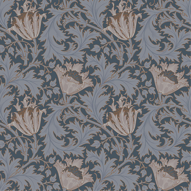 Dark Blue Floral Anemone Non-Woven Wallpaper Roll