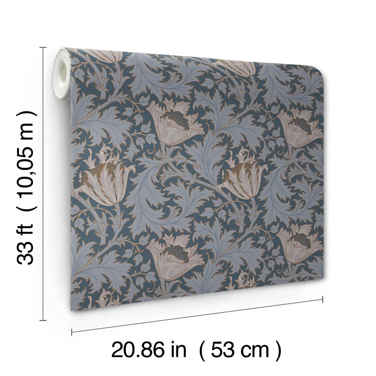 Dark Blue Floral Anemone Non-Woven Wallpaper Roll