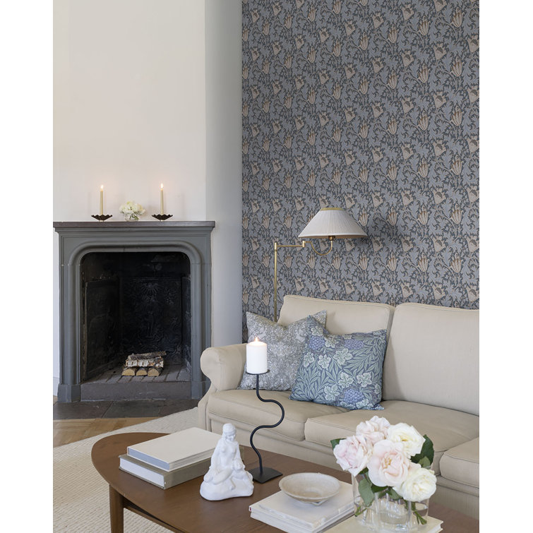 Dark Blue Floral Anemone Non-Woven Wallpaper Roll