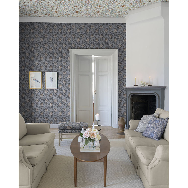 Dark Blue Floral Anemone Non-Woven Wallpaper Roll
