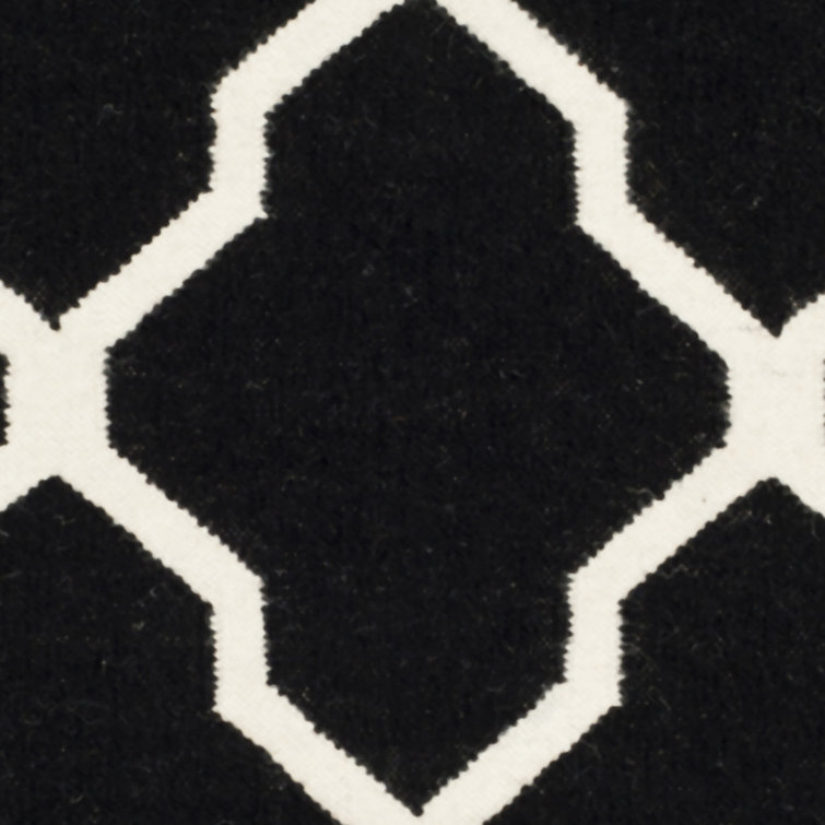 Black and Ivory Geometric Wool Flatweave Rug, 4' x 6'