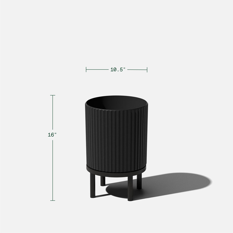 Modern Black Raised Demi Planter with Stand, 15"x22"