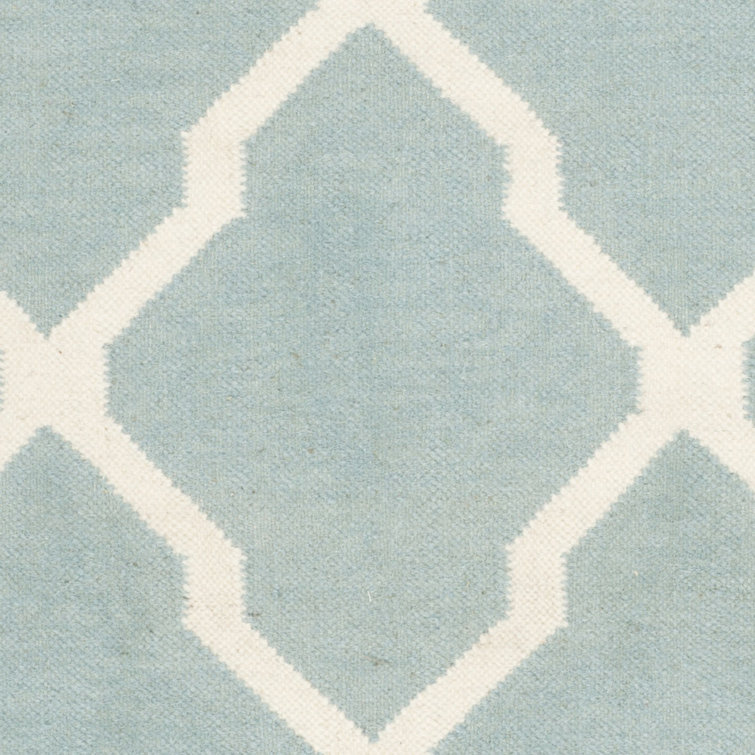 Handmade Light Blue and Ivory Wool Geometric Area Rug, 4' x 6'
