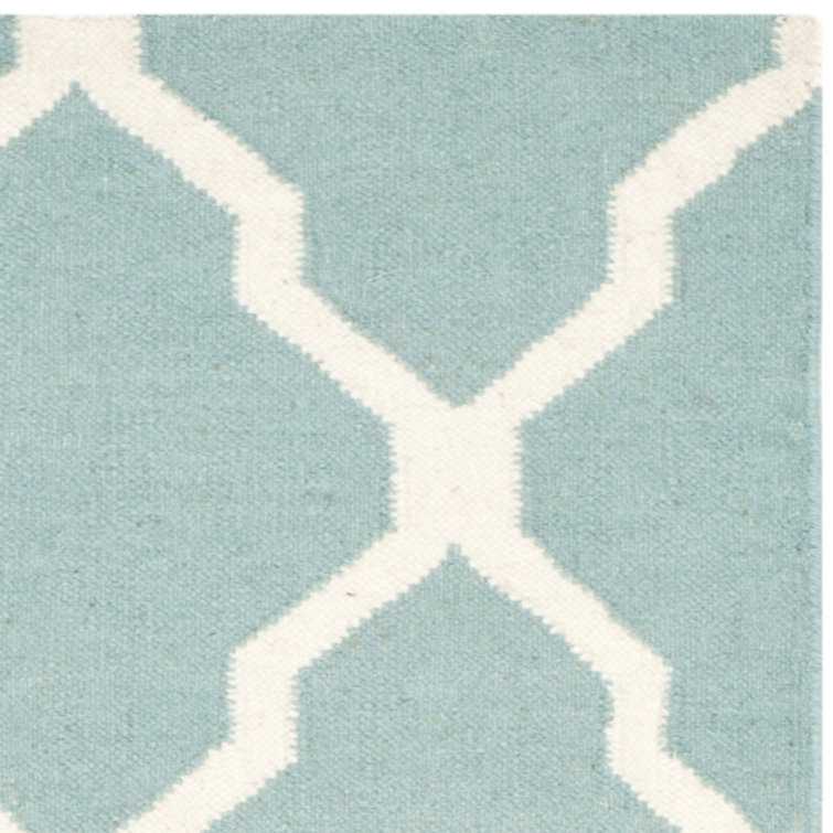 Handmade Light Blue and Ivory Wool Geometric Area Rug, 4' x 6'