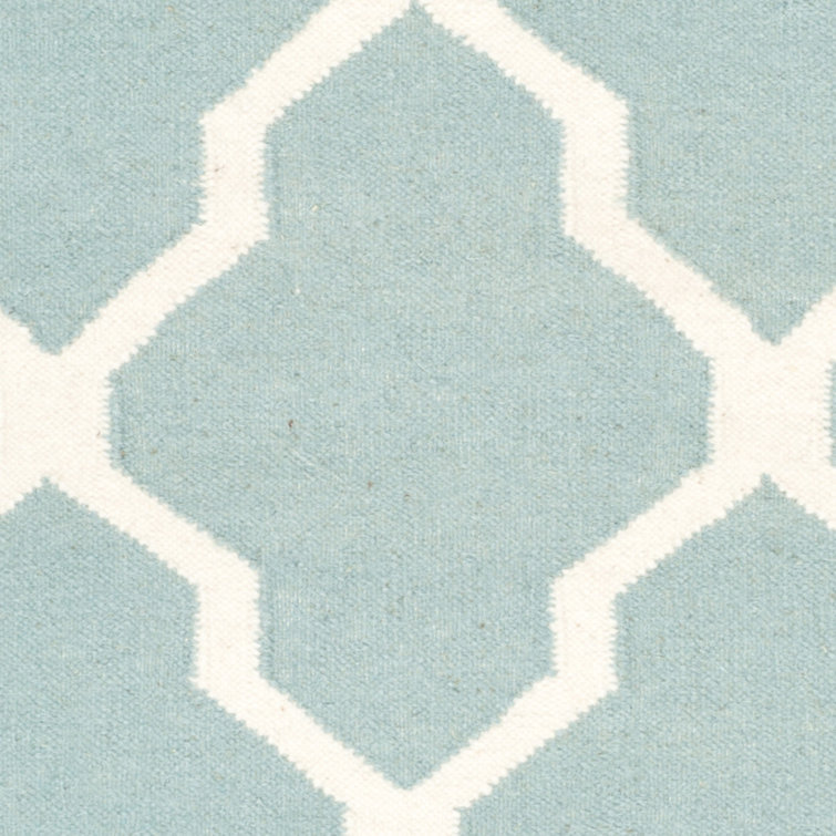 Handmade Light Blue and Ivory Wool Geometric Area Rug, 4' x 6'