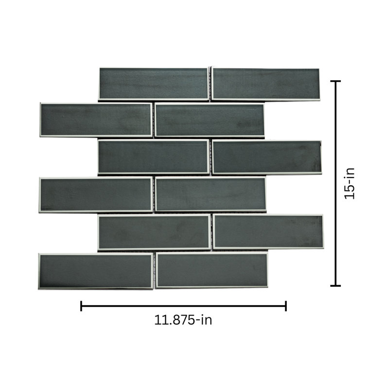 Athena Black 12'' x 12'' Glass Brick Joint Mosaic Tile
