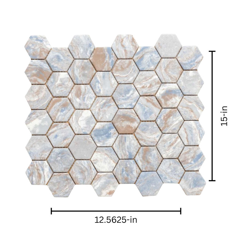 Ocean Honeycomb Recycled Glass Mosaic Wall Tile 12.6" x 15"