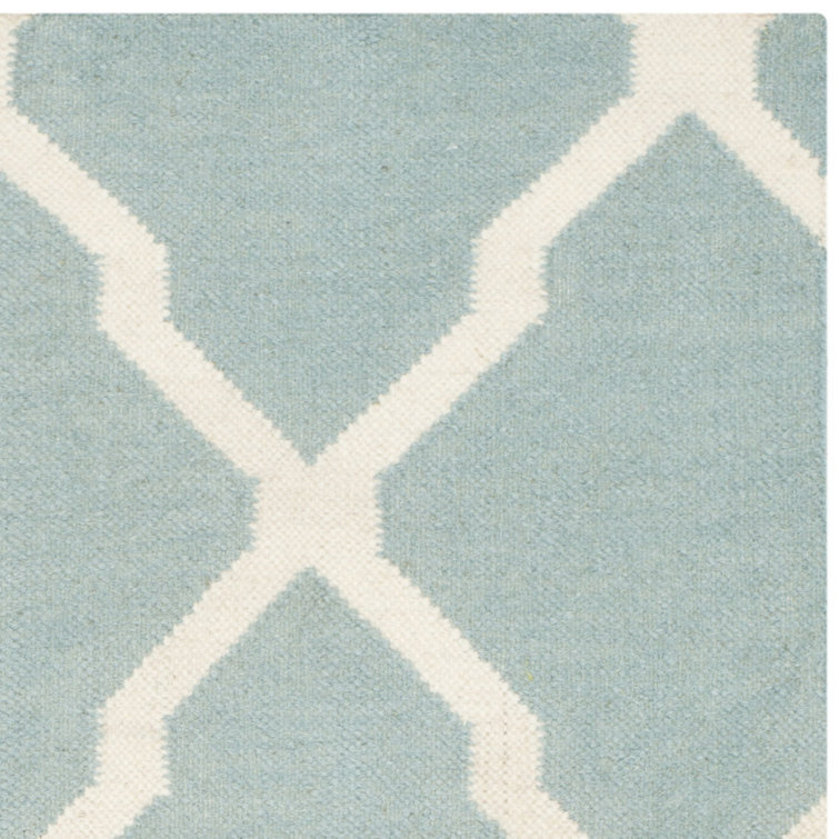 Handmade Light Blue and Ivory Wool Geometric Area Rug, 4' x 6'