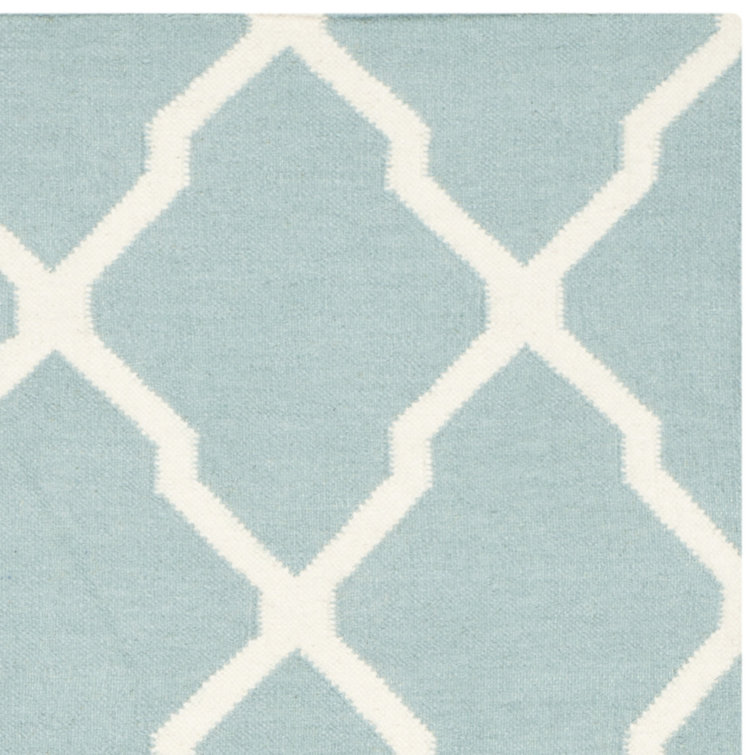 Handmade Light Blue and Ivory Wool Geometric Area Rug, 4' x 6'