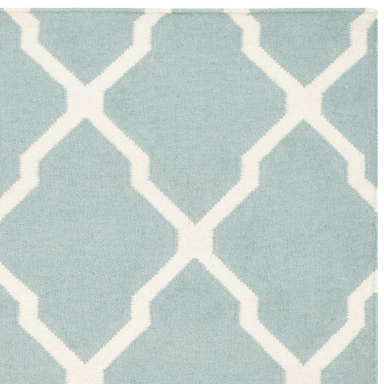 Handmade Light Blue and Ivory Wool Geometric Area Rug, 4' x 6'