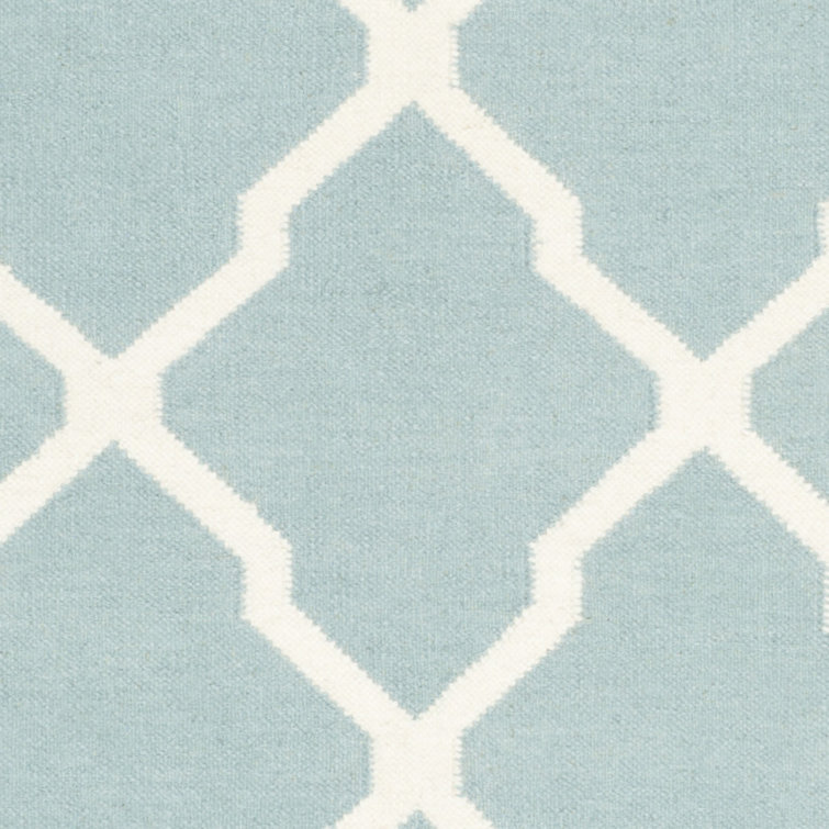 Handmade Light Blue and Ivory Wool Geometric Area Rug, 4' x 6'