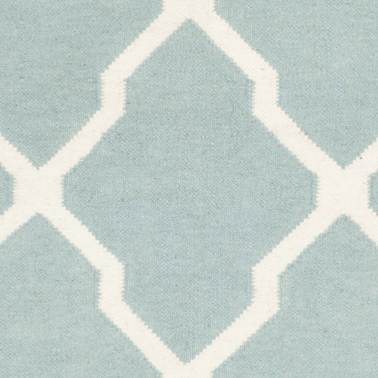 Handmade Light Blue and Ivory Wool Geometric Area Rug, 4' x 6'