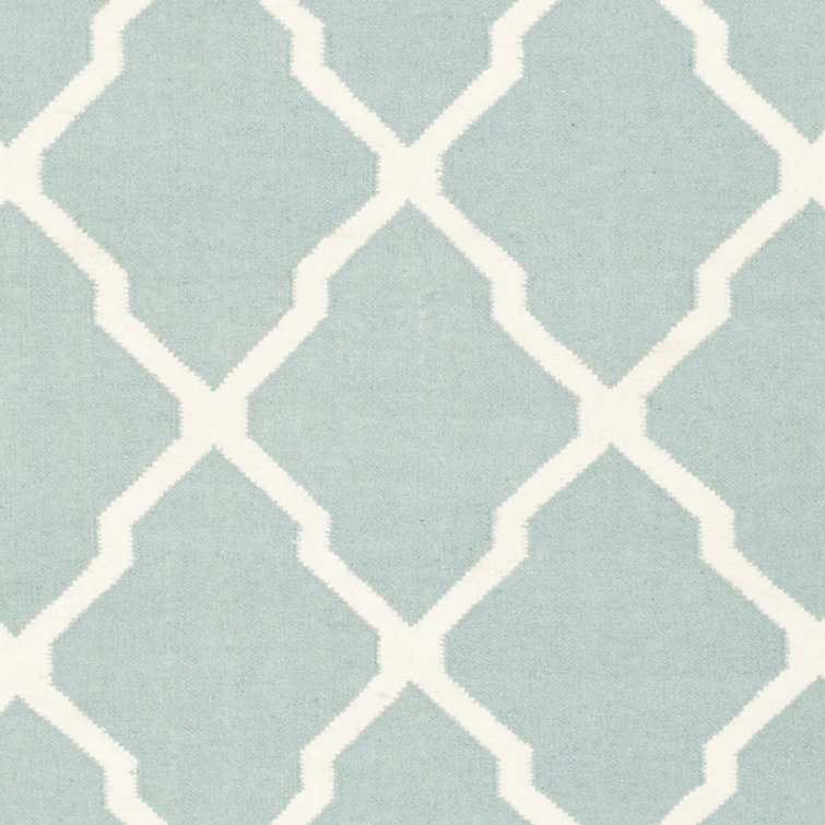 Handmade Light Blue and Ivory Wool Geometric Area Rug, 4' x 6'