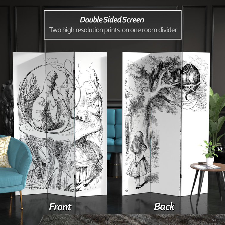 72" x 48" Double Sided Alice in Wonderland 3 Panel Room Divider