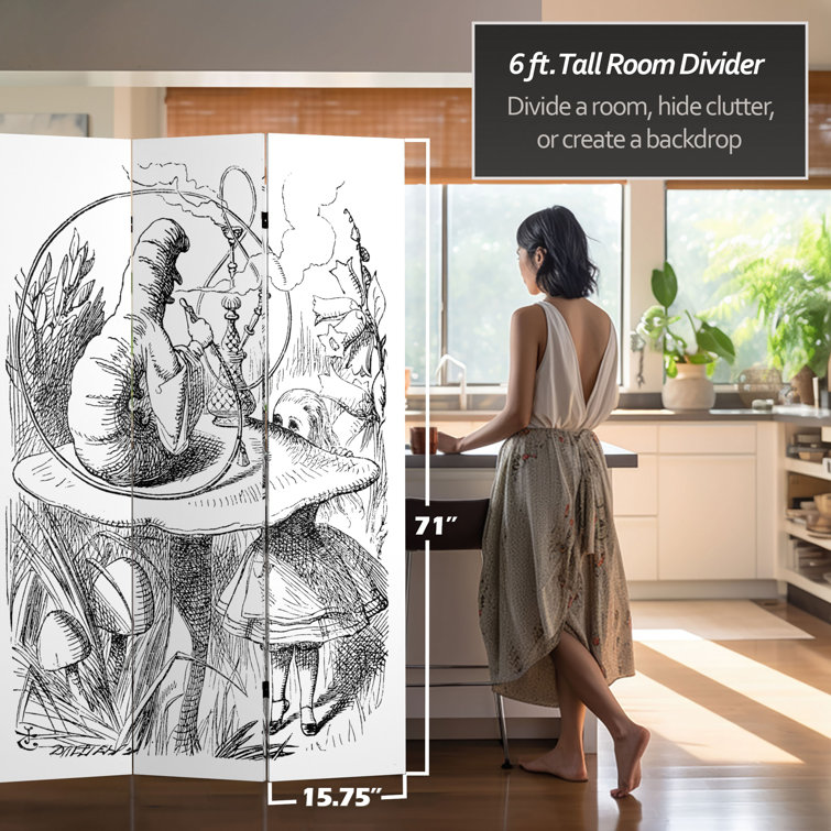 72" x 48" Double Sided Alice in Wonderland 3 Panel Room Divider