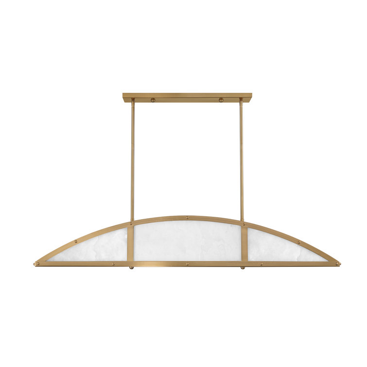 Legacy Warm Brass 4-Light Linear Chandelier with Alabaster Shade