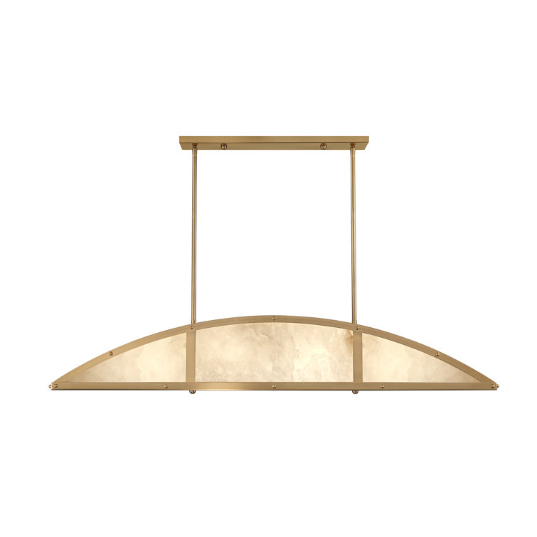 Legacy Warm Brass 4-Light Linear Chandelier with Alabaster Shade