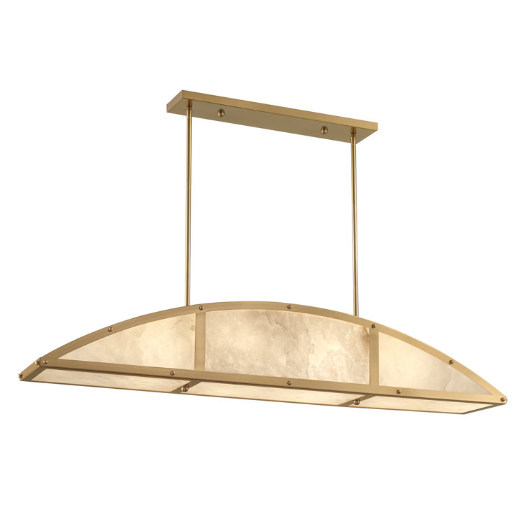 Legacy Warm Brass 4-Light Linear Chandelier with Alabaster Shade