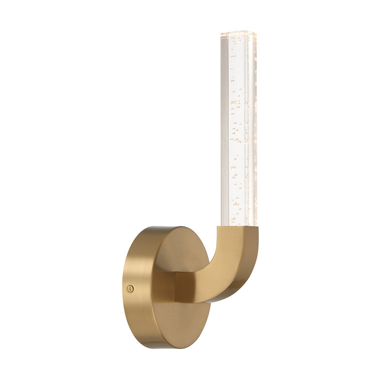 Warm Brass Dimmable LED Wall Sconce with Clear Seeded Acrylic Shade