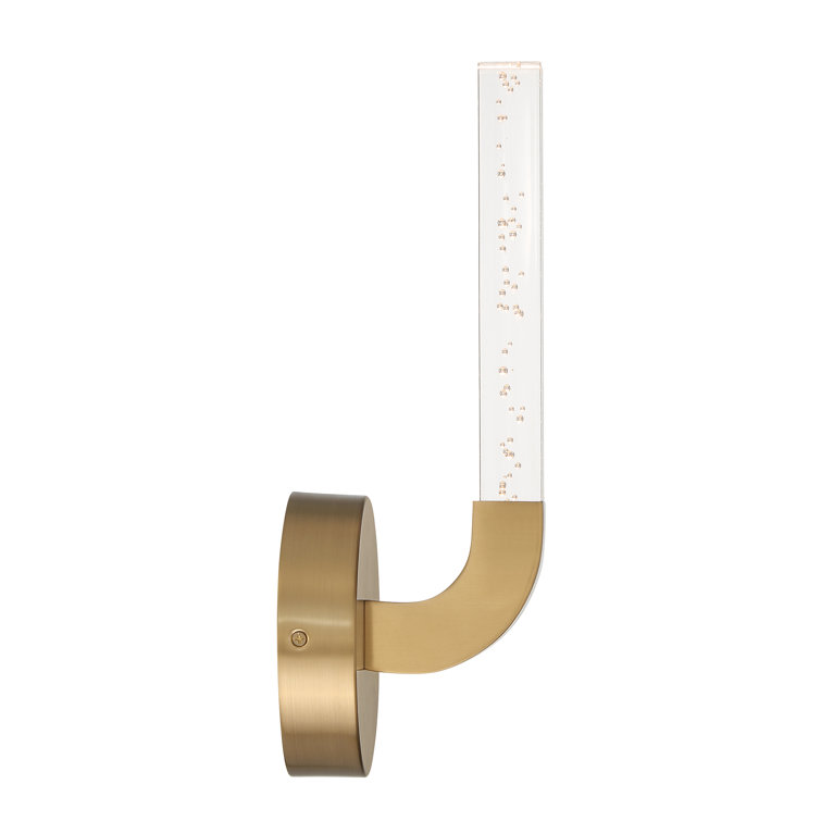 Warm Brass Dimmable LED Wall Sconce with Clear Seeded Acrylic Shade