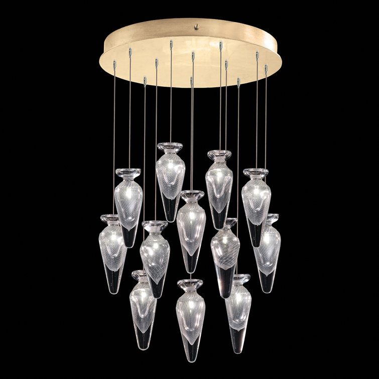 Clear Tear Glass Gold 21" Round Pendant Light with LED