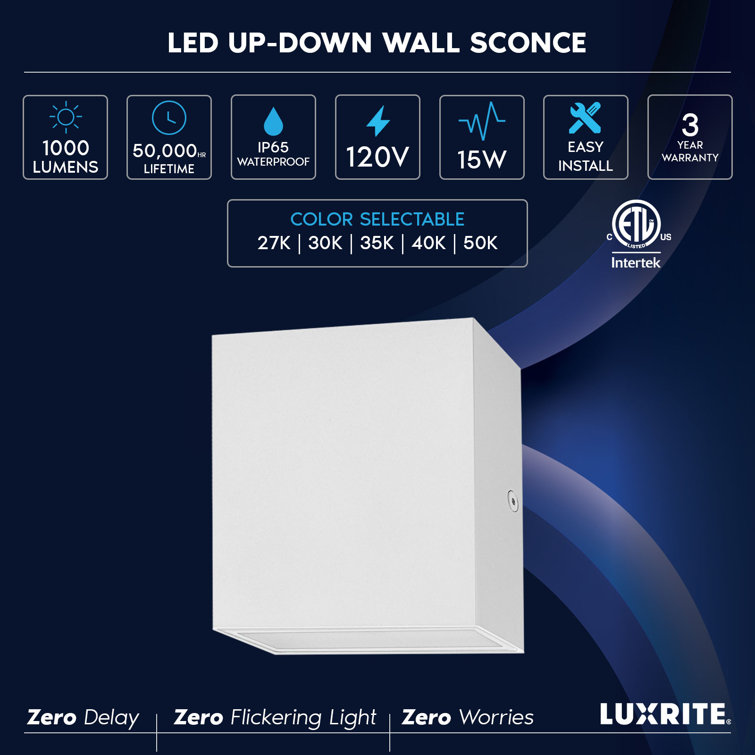 White Square LED Up and Down Wall Sconce