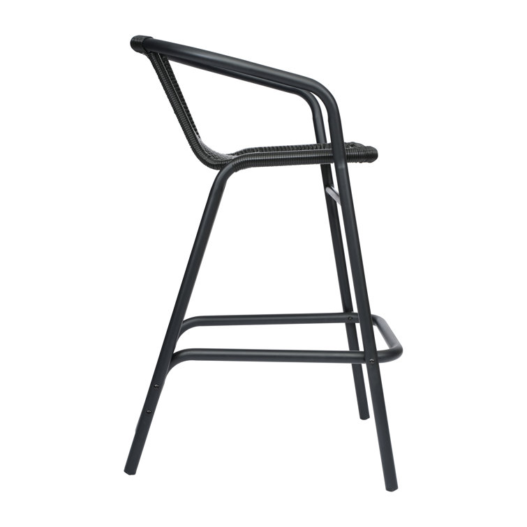 Black Aluminum Frame Indoor-Outdoor Rattan Barstools, Set of 2
