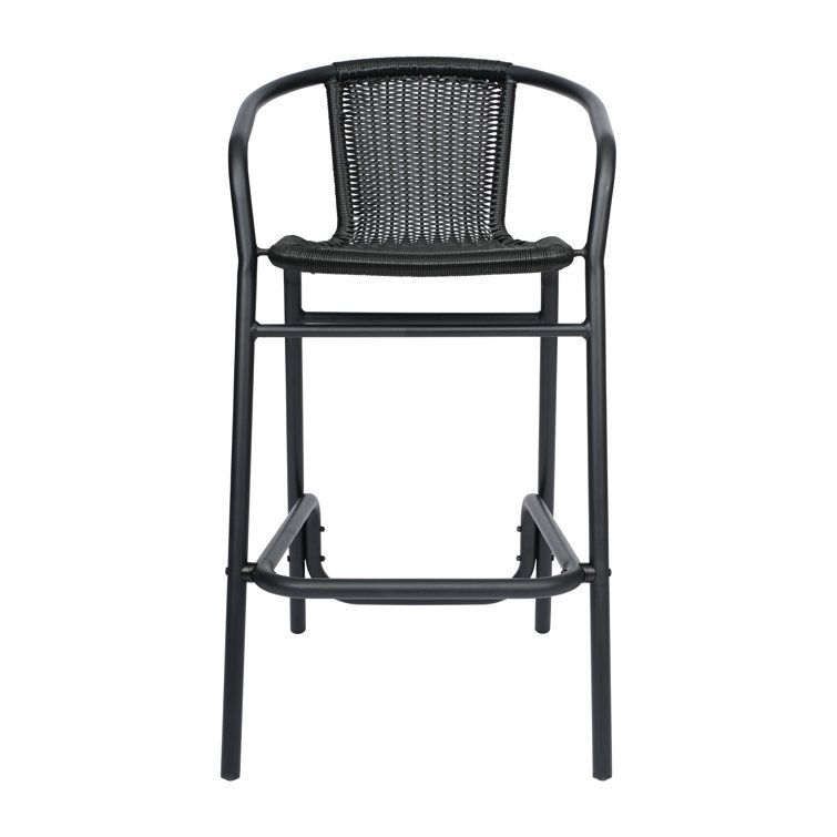 Black Aluminum Frame Indoor-Outdoor Rattan Barstools, Set of 2