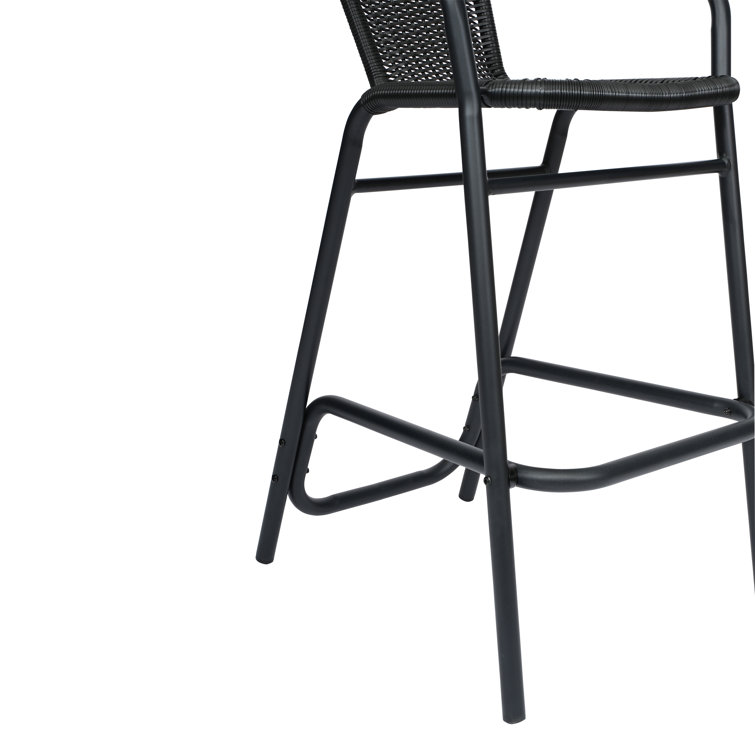 Black Aluminum Frame Indoor-Outdoor Rattan Barstools, Set of 2