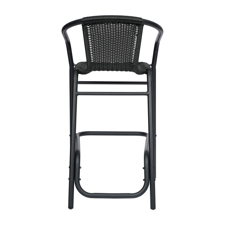 Black Aluminum Frame Indoor-Outdoor Rattan Barstools, Set of 2
