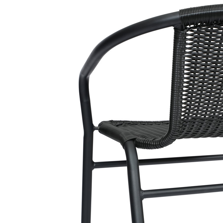 Black Aluminum Frame Indoor-Outdoor Rattan Barstools, Set of 2