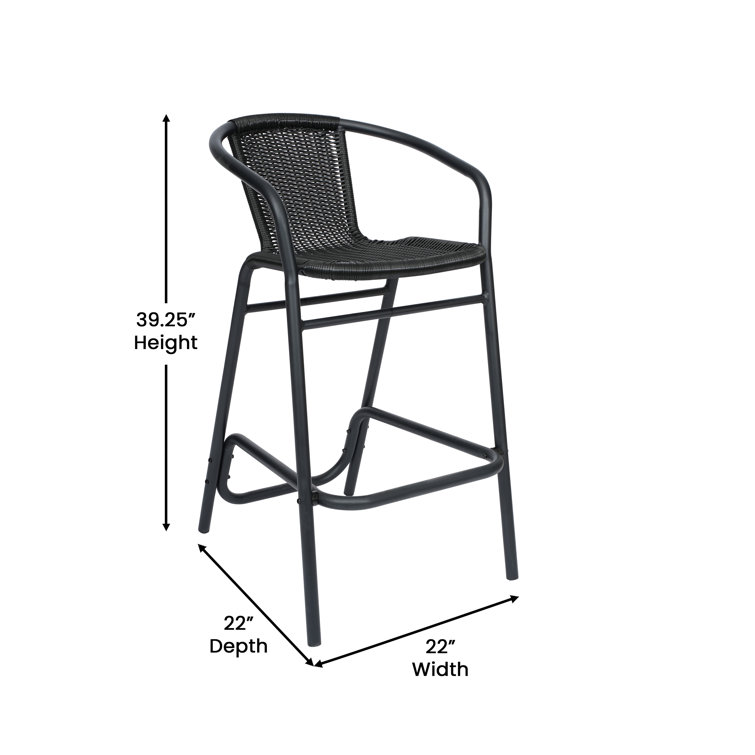 Black Aluminum Frame Indoor-Outdoor Rattan Barstools, Set of 2