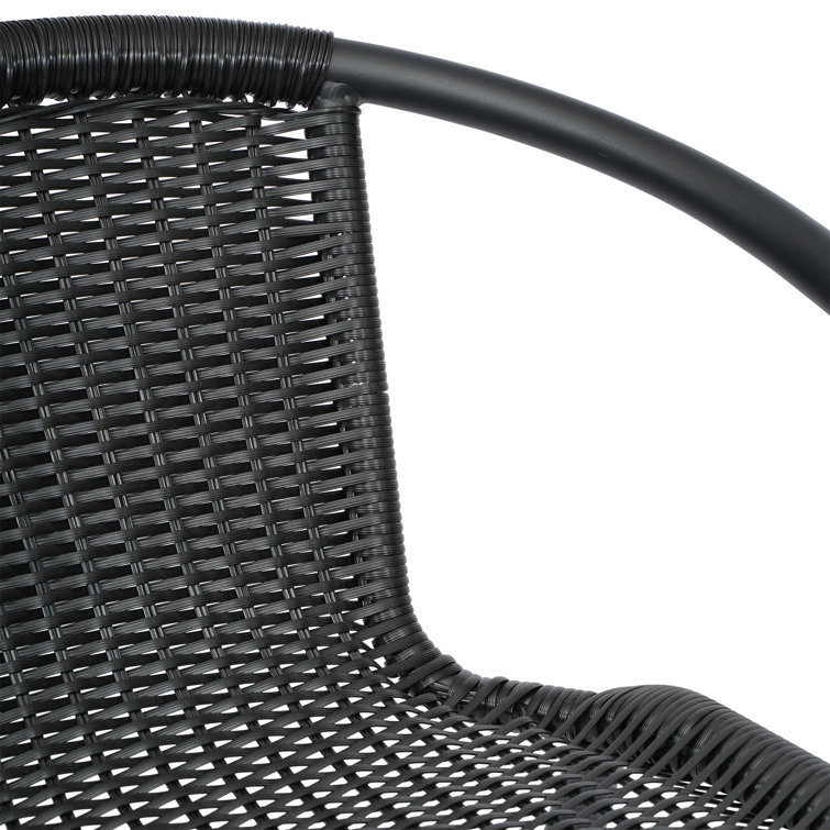 Black Aluminum Frame Indoor-Outdoor Rattan Barstools, Set of 2