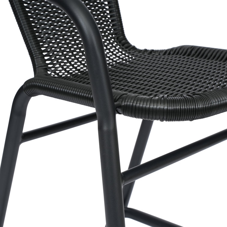 Black Aluminum Frame Indoor-Outdoor Rattan Barstools, Set of 2