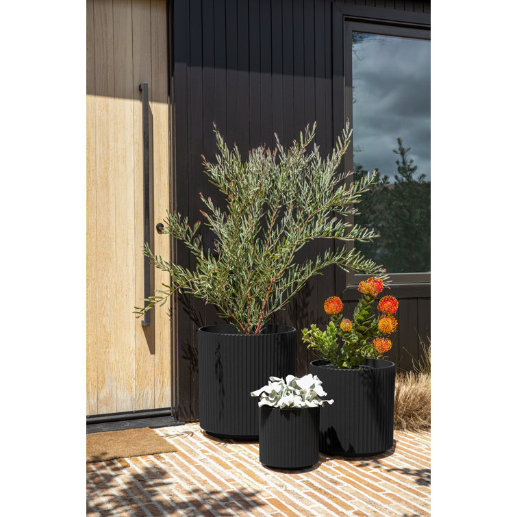 Demi Black Concrete-Composite Round Planter Set of 3