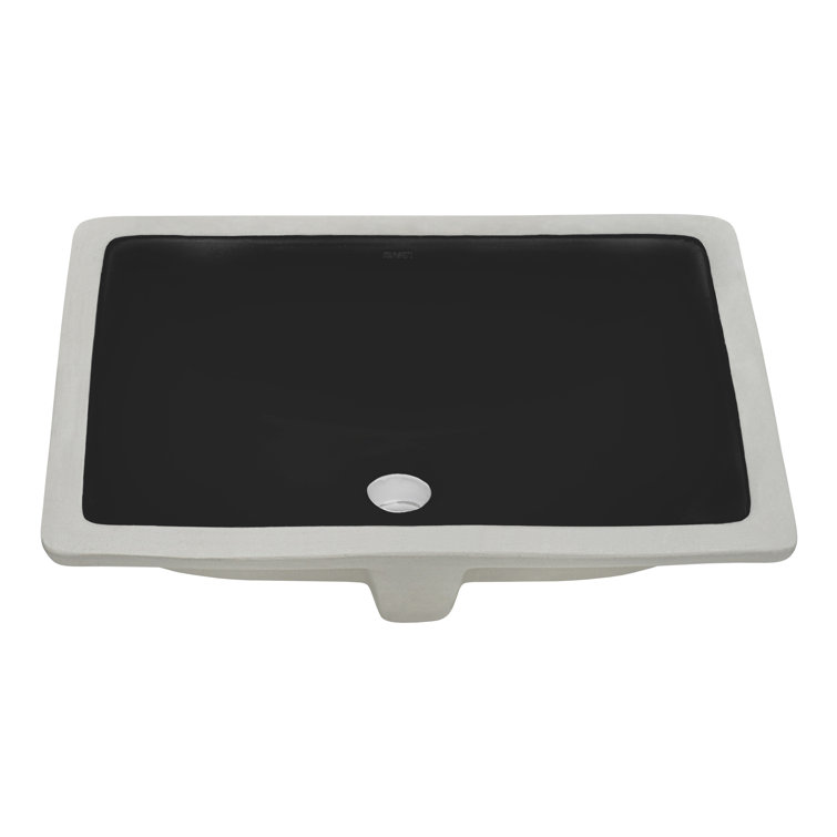 Black Rectangular Ceramic Undermount Bathroom Sink with Overflow