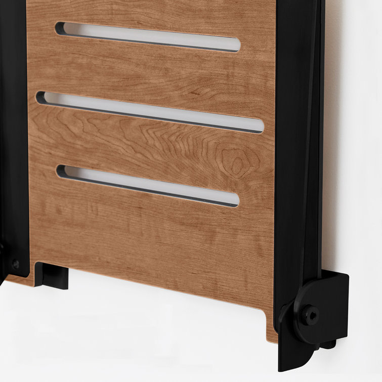 Rustic Teak Folding Wall Mount Shower Bench Seat with Matte Black Frame