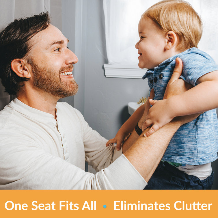 White Elongated Plastic Toilet Seat with Built-In Potty Training