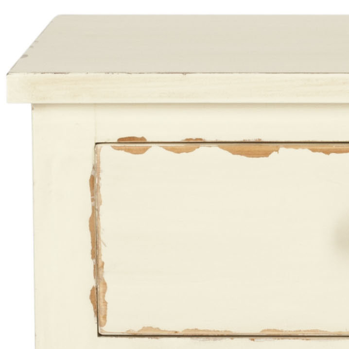 Vintage Cream Transitional Poplar End Table with Zinc Knob