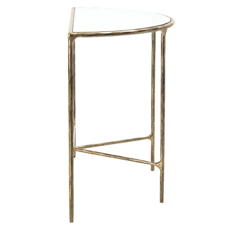 Aristocratic Brass Demilune Console Table with Sleek Glass Top